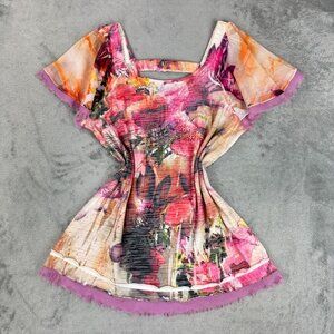 B.L.E.U Fairy Y2K Floral Tunic Cottagecore Rhinestones Womens S Pink Blouse Top